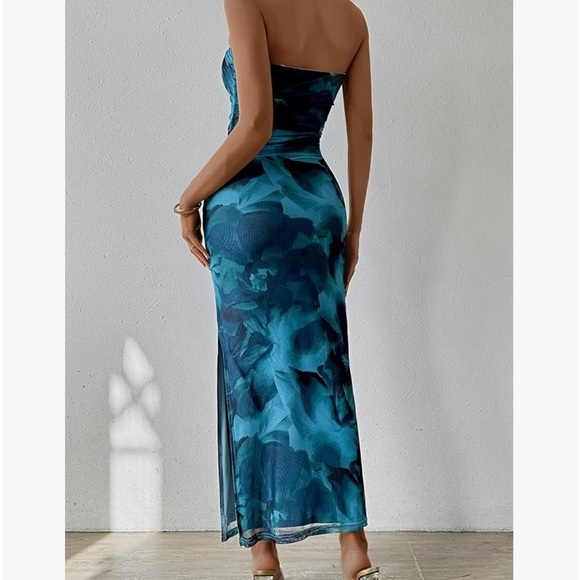 Maxi Bodycon Dresses Strapless Tube Top Printed Long Slit Dress - Picture 2 of 8